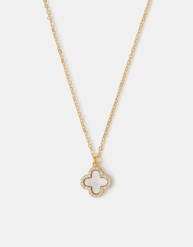 14ct Gold-Plated Mother of Pearl Clover Pendant Necklace, , large