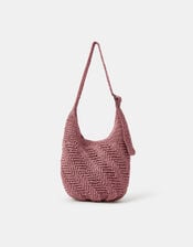 Slouchy Raffia Crossbody Bag, , large