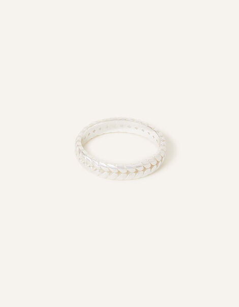 Sterling Silver-Plated Leaf Band Ring, Silver (ST SILVER), large