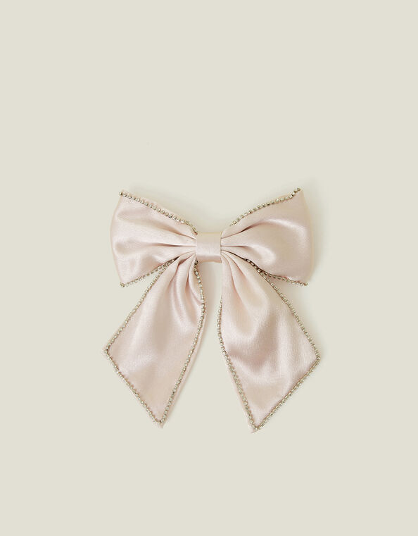 Girls Satin Gem Bow Hair Clip, , large