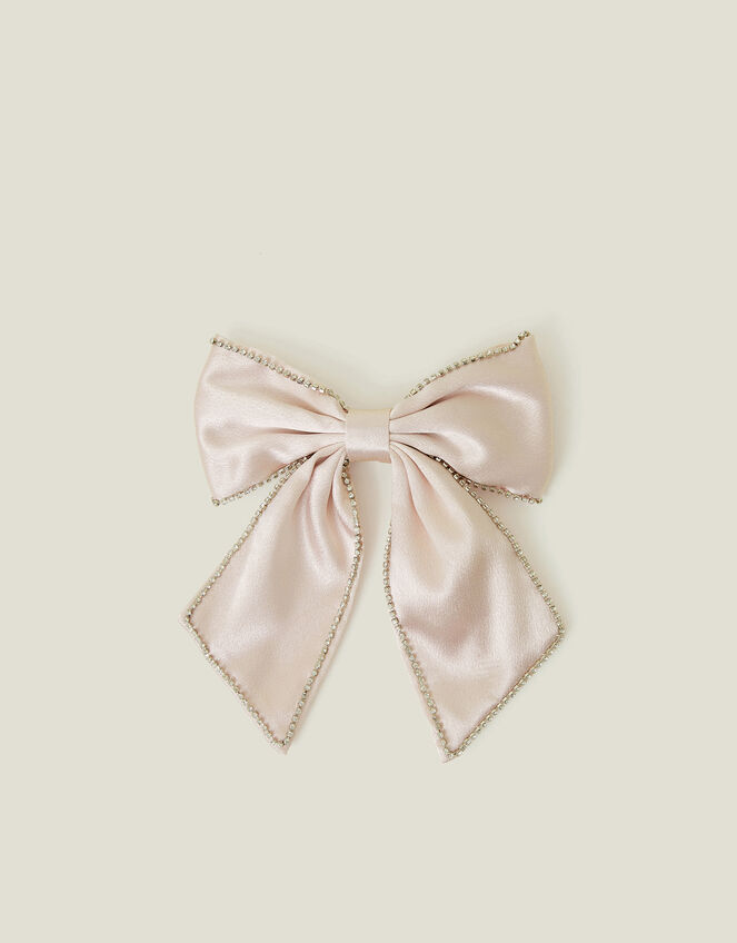 Girls Satin Gem Bow Hair Clip, , large