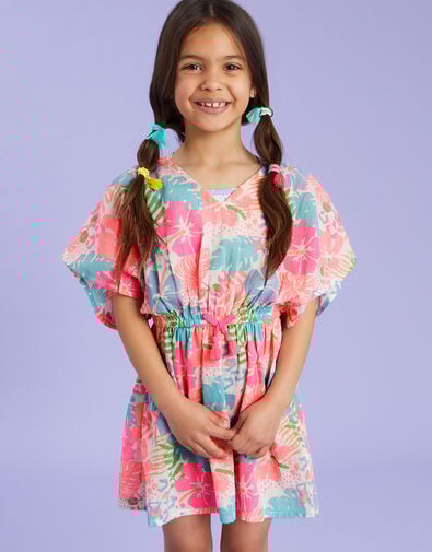 Girls Tropical Print Kaftan, Multi (BRIGHTS MULTI), large