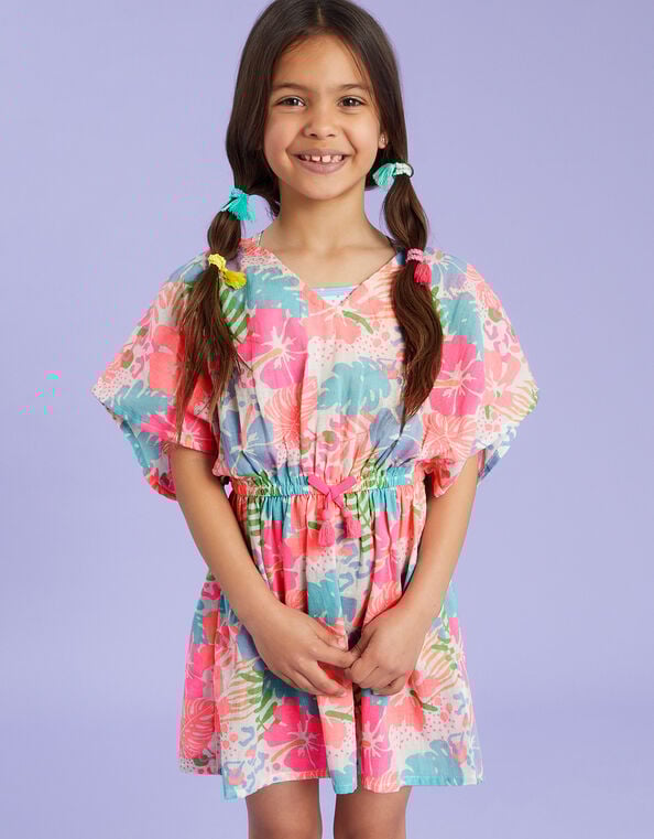 Girls Tropical Print Kaftan, Multi (BRIGHTS MULTI), large