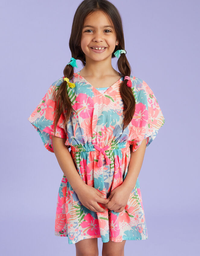 Girls Tropical Print Kaftan, Multi (BRIGHTS MULTI), large