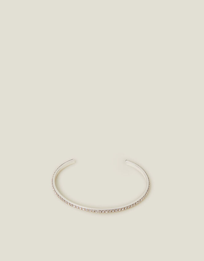 Sterling Silver-Plated Diamante Bangle, , large
