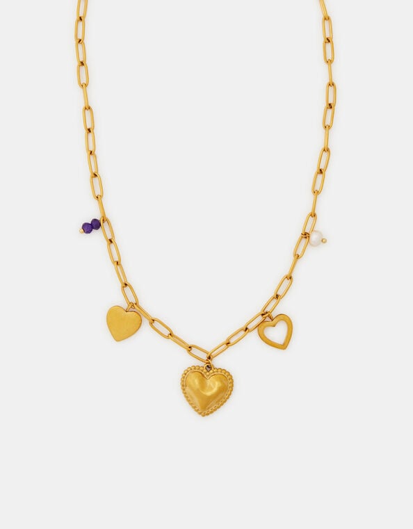 Stainless Steel Heart Charm Necklace, , large