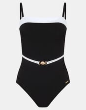 UPF50+ Mono Belted Shaping Swimsuit, Black (BLACK WHITE), large