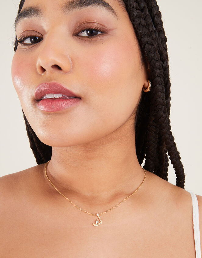 14ct Gold-Plated Arabic Initial Pendant Necklace - K (Kaaf), , large