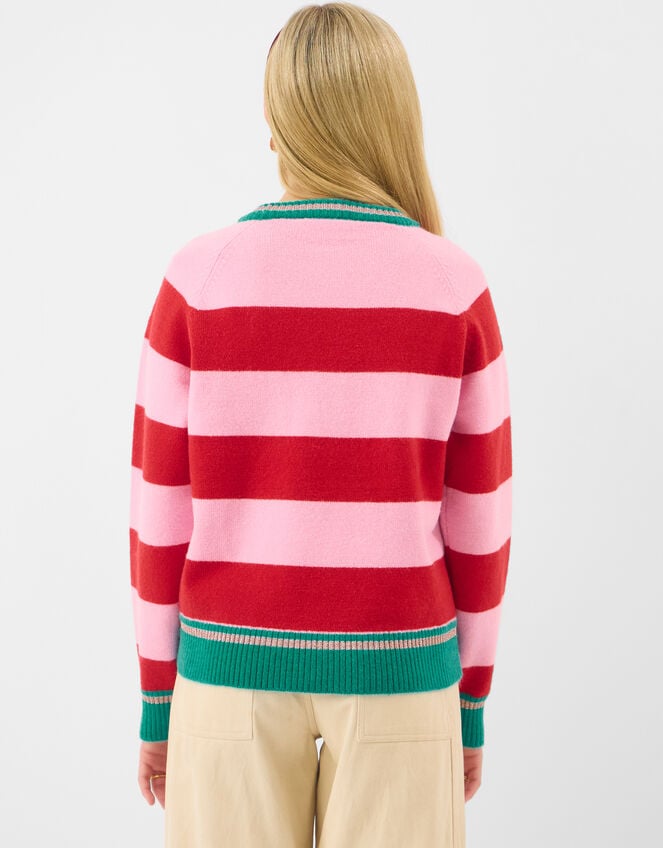 Slogan Stripe Christmas Jumper, Pink (PINK), large