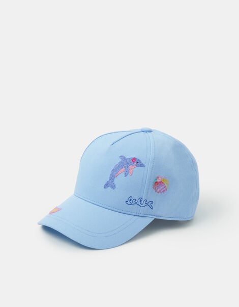 Girls Sea Life Embroidered Cap, Blue (BLUE), large