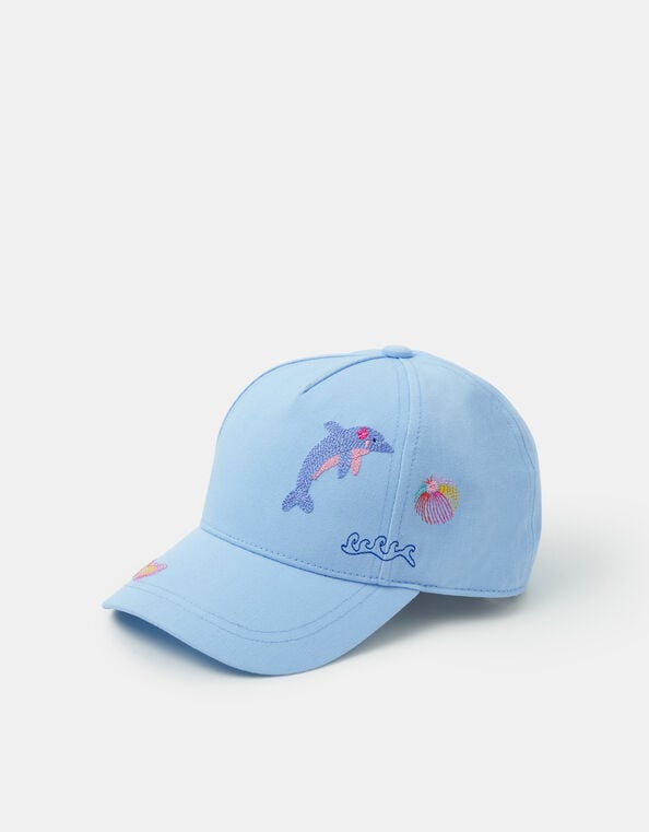 Girls Sea Life Embroidered Cap, Blue (BLUE), large