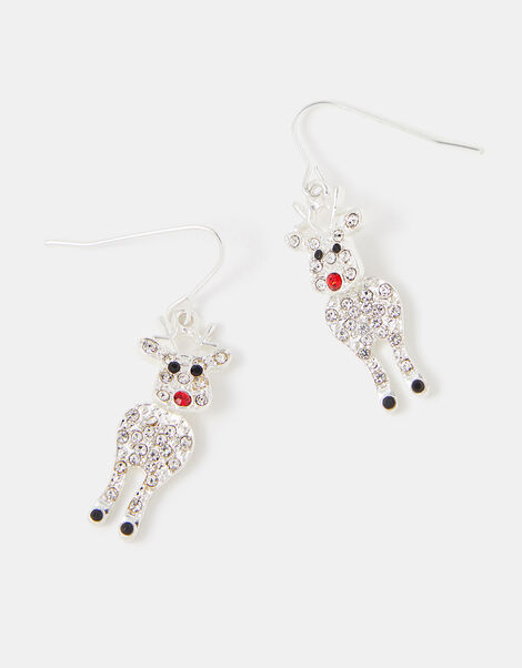 Diamanté Reindeer Drop Earrings, , large