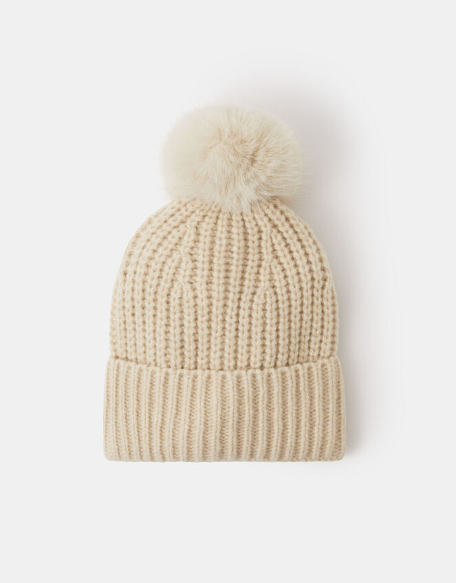 Faux Fur Bobble Beanie Hat, , large