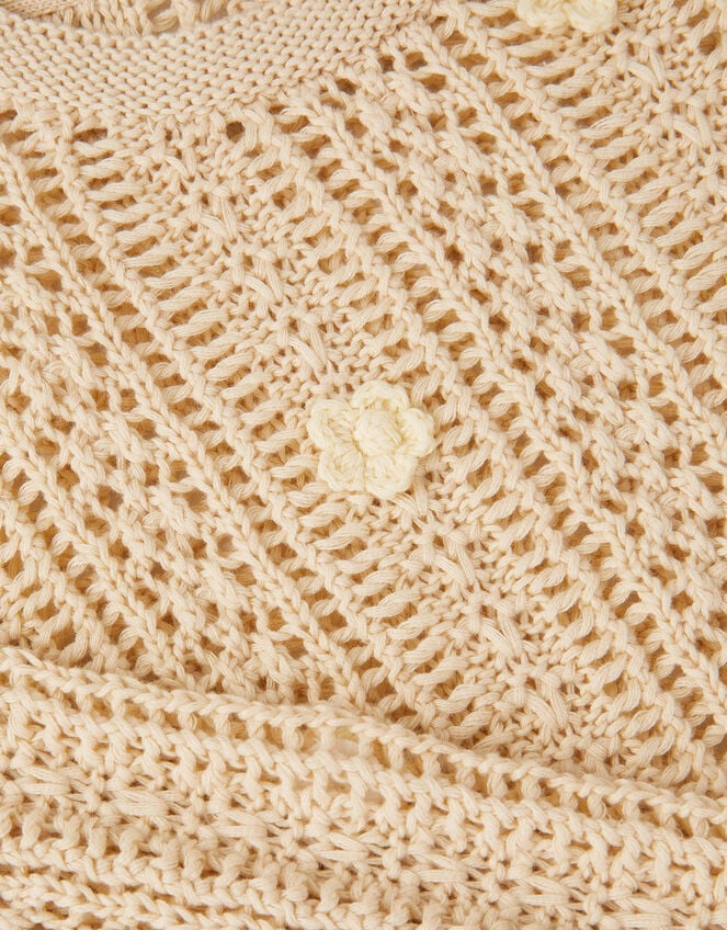 Girls Flower Appliqué Jumper, Natural (NATURAL), large