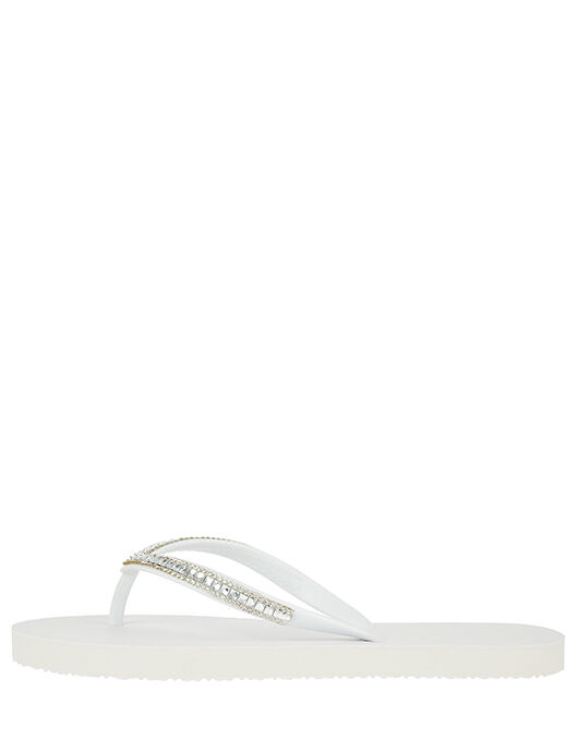 White sparkle flip flops store