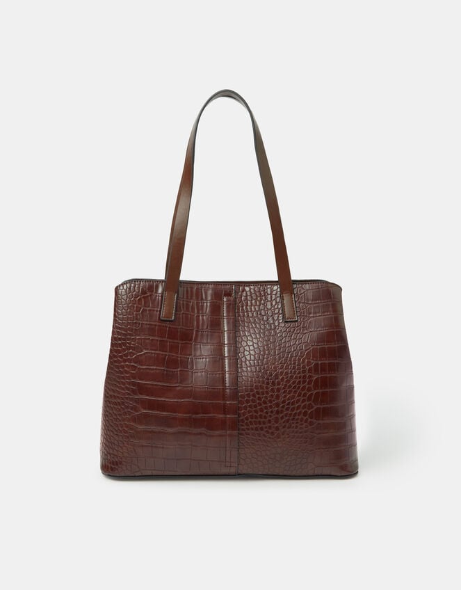 Faux Croc Shoulder Bag, , large