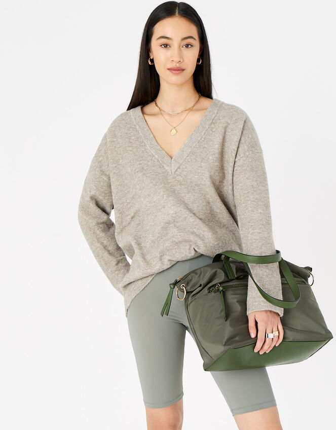 Nadine Nylon Tote Bag, Green (KHAKI), large