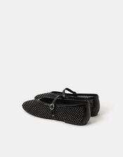 Rhinestone Mesh Mary Jane Ballet Flats, Black (BLACK), large