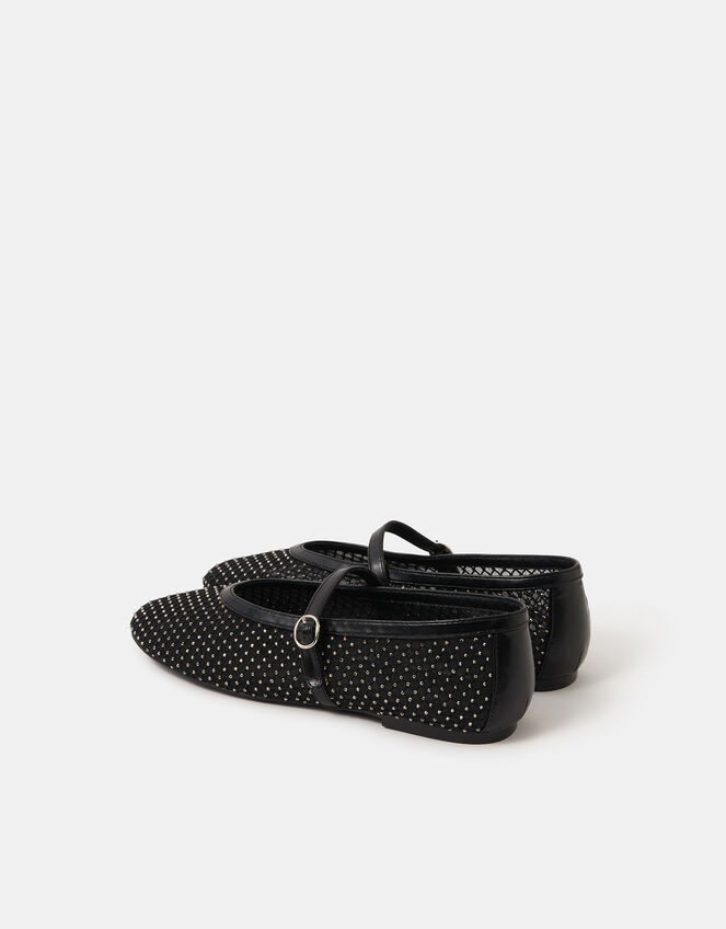 Rhinestone Mesh Mary Jane Ballet Flats, Black (BLACK), large