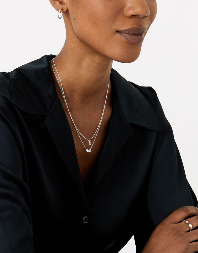 Sterling Silver Crystal Pendant Necklace, , large