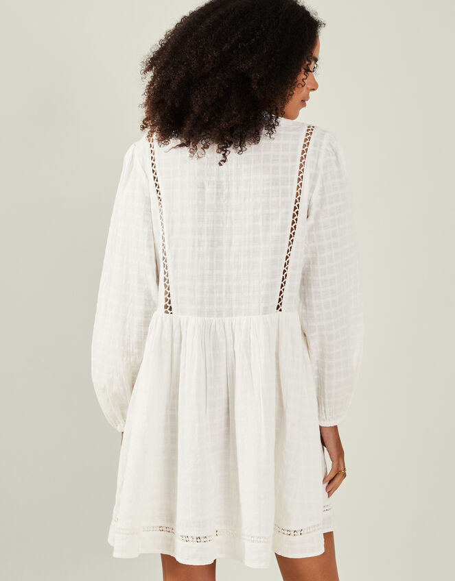 Lace Insert Long Sleeve Mini Dress, White (WHITE), large