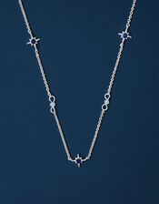 Sterling Silver-Plated Gemstone Star Station Necklace, , large
