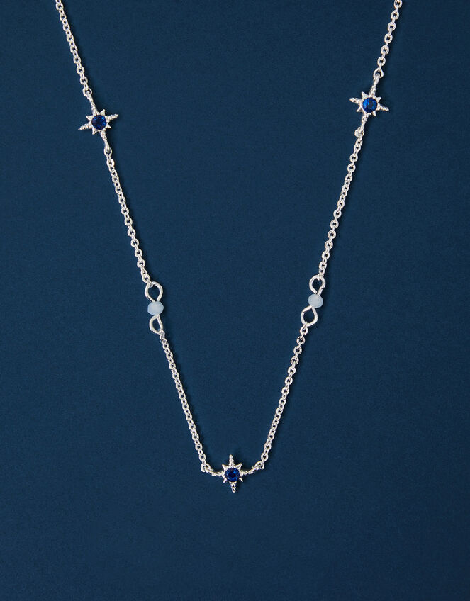 Sterling Silver-Plated Gemstone Star Station Necklace, , large