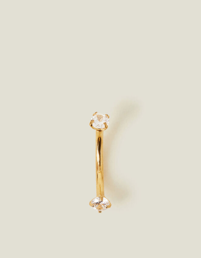 14ct Gold-Plated Cubic Zirconia Curved Barbell, , large