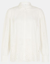 Long Sleeve Broderie Shirt, White (WHITE), large