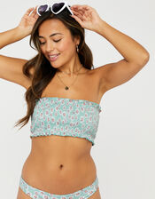 Daisy Smocked Bandeau Bikini Top with Recycled Polyester, Green (MINT), large