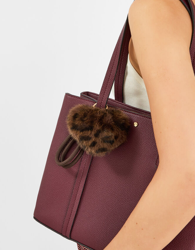 Fluffy Leopard Heart Bag Charm, , large