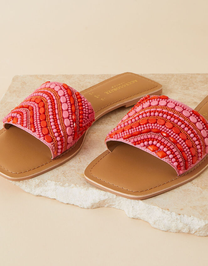 Bright Swirl Beaded Sliders, Pink (PINK), large