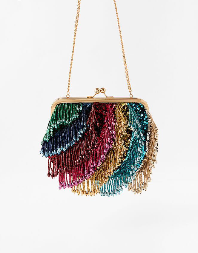 Faith Rainbow Fringe Clipframe Bag, , large