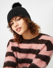 Faux Fur Bobble Beanie Hat, , large