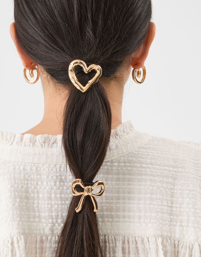 2-Pack Metal Heart & Bow Hair Bands, , large