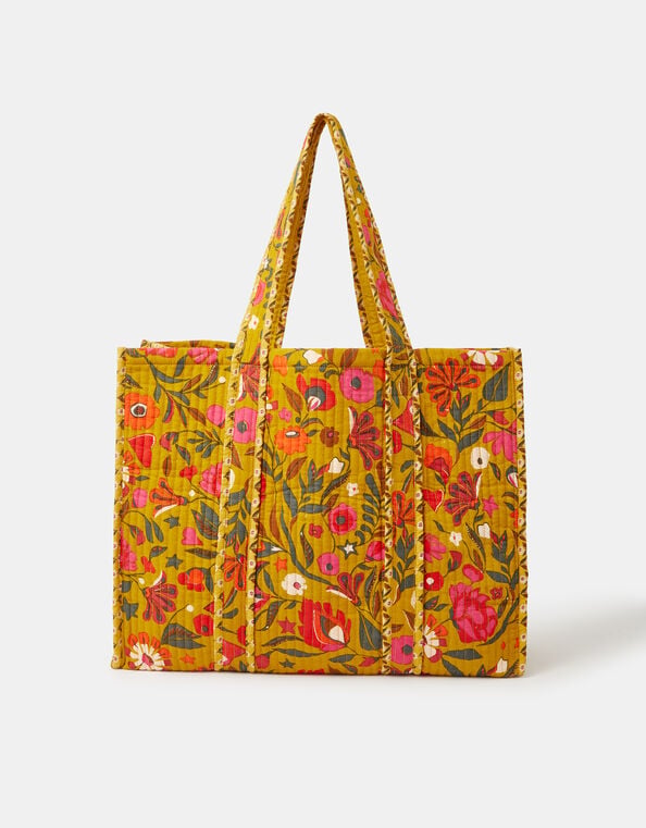 Floral Print Quilted Tote Bag, , large