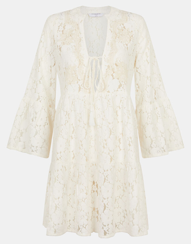 Lace Beach Cover Up Dress, White (WHITE), large