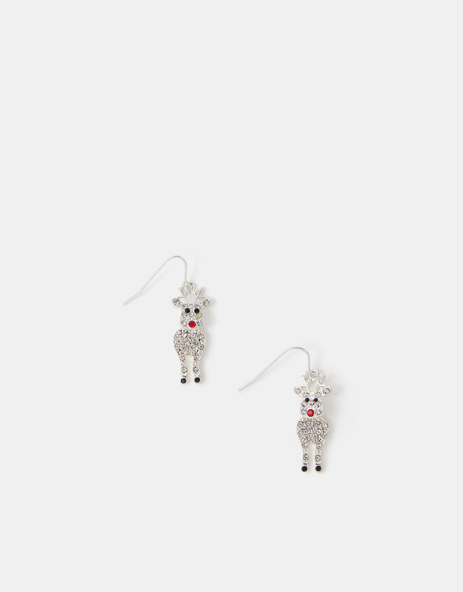 Diamanté Reindeer Drop Earrings, , large