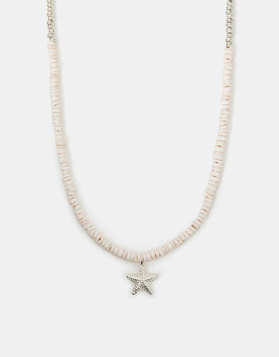 Sterling Silver-Plated Shell Starfish Necklace, , large