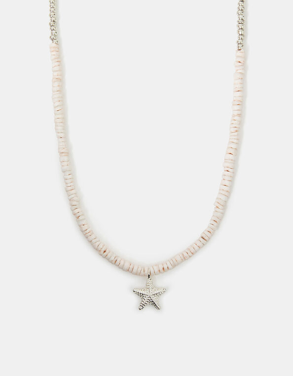 Sterling Silver-Plated Shell Starfish Necklace, , large