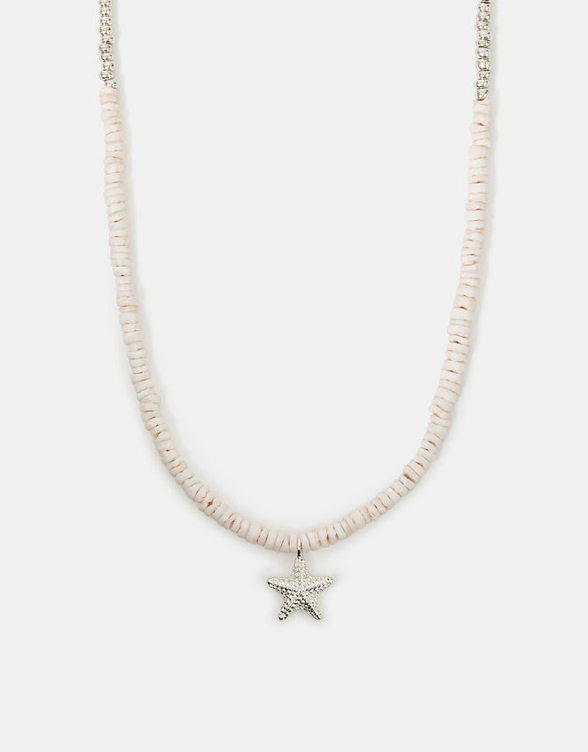 Sterling Silver-Plated Shell Starfish Necklace, , large