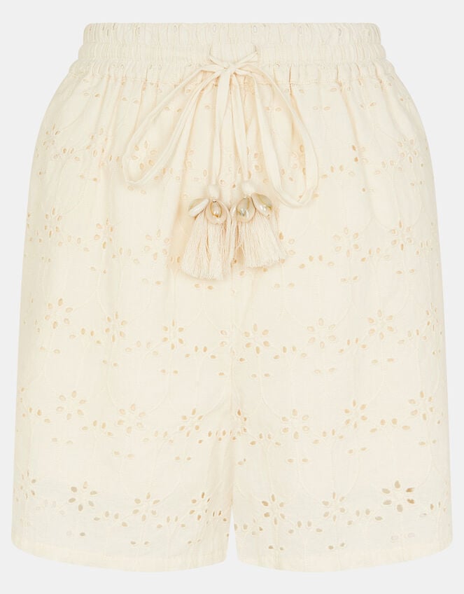Broderie High Waist Shorts, Cream (CREAM), large