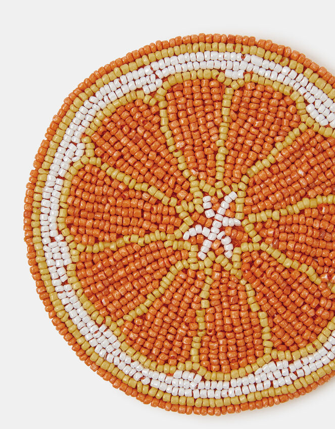 Round Orange Beaded Coaster, , large
