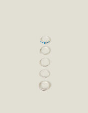 5-Pack Feather Stone Rings Silver, Silver (SILVER), large