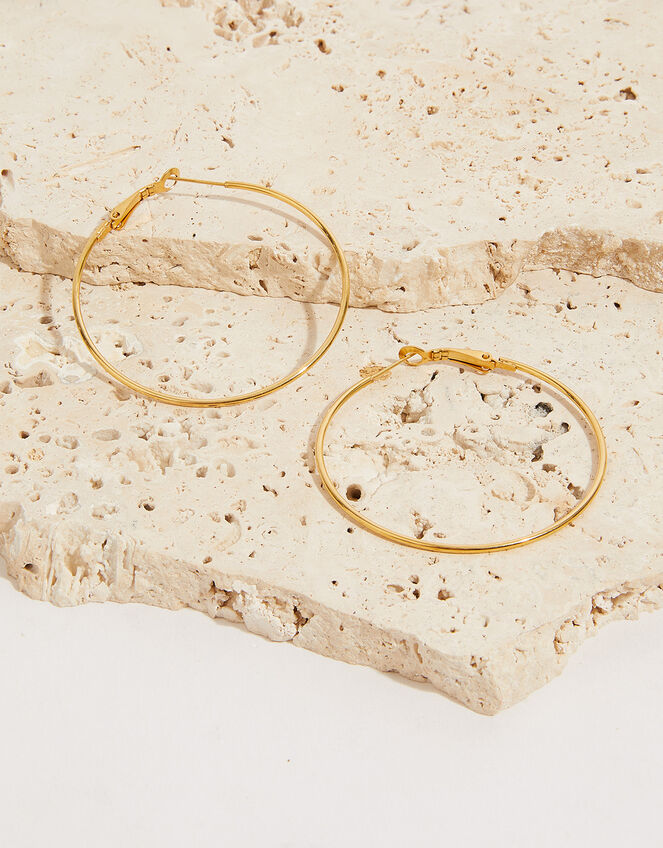 Stainless Steel Large Thin Hoop Earrings, Gold (GOLD), large