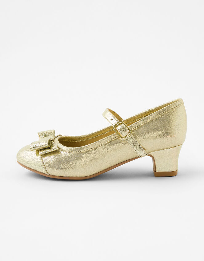 Girls Bow Shimmer Flamenco Shoes, Gold (GOLD), large
