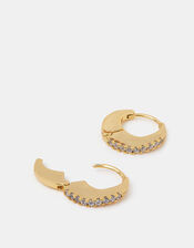14ct Gold-Plated Chunky Diamanté Hoop Earrings, , large