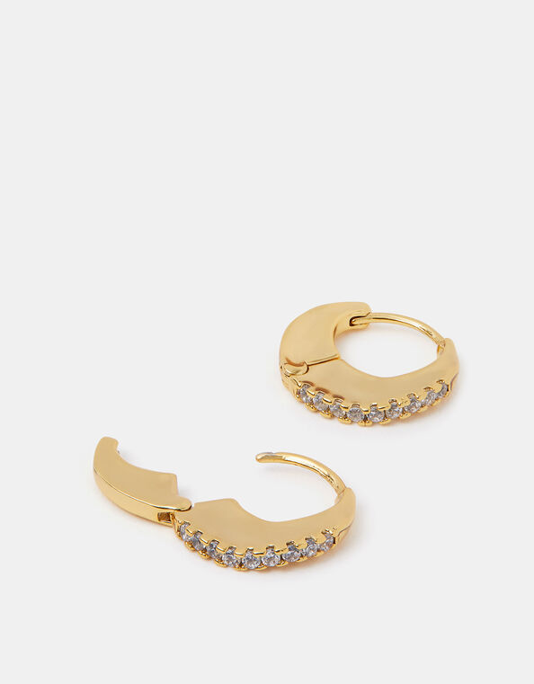 14ct Gold-Plated Chunky Diamanté Hoop Earrings, , large