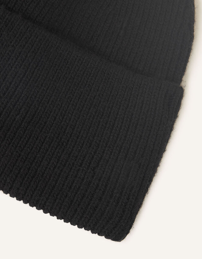 Wide Turn-Up Beanie in Wool Blend, Black (BLACK), large