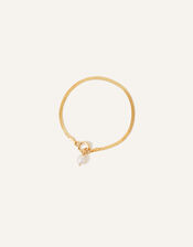 14ct Gold-Plated Herringbone Chain Pearl Bracelet, , large